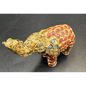 Tibetan Elephant Coral/Turquoise Jeweled Gilt Brass Filigree for Good Luck